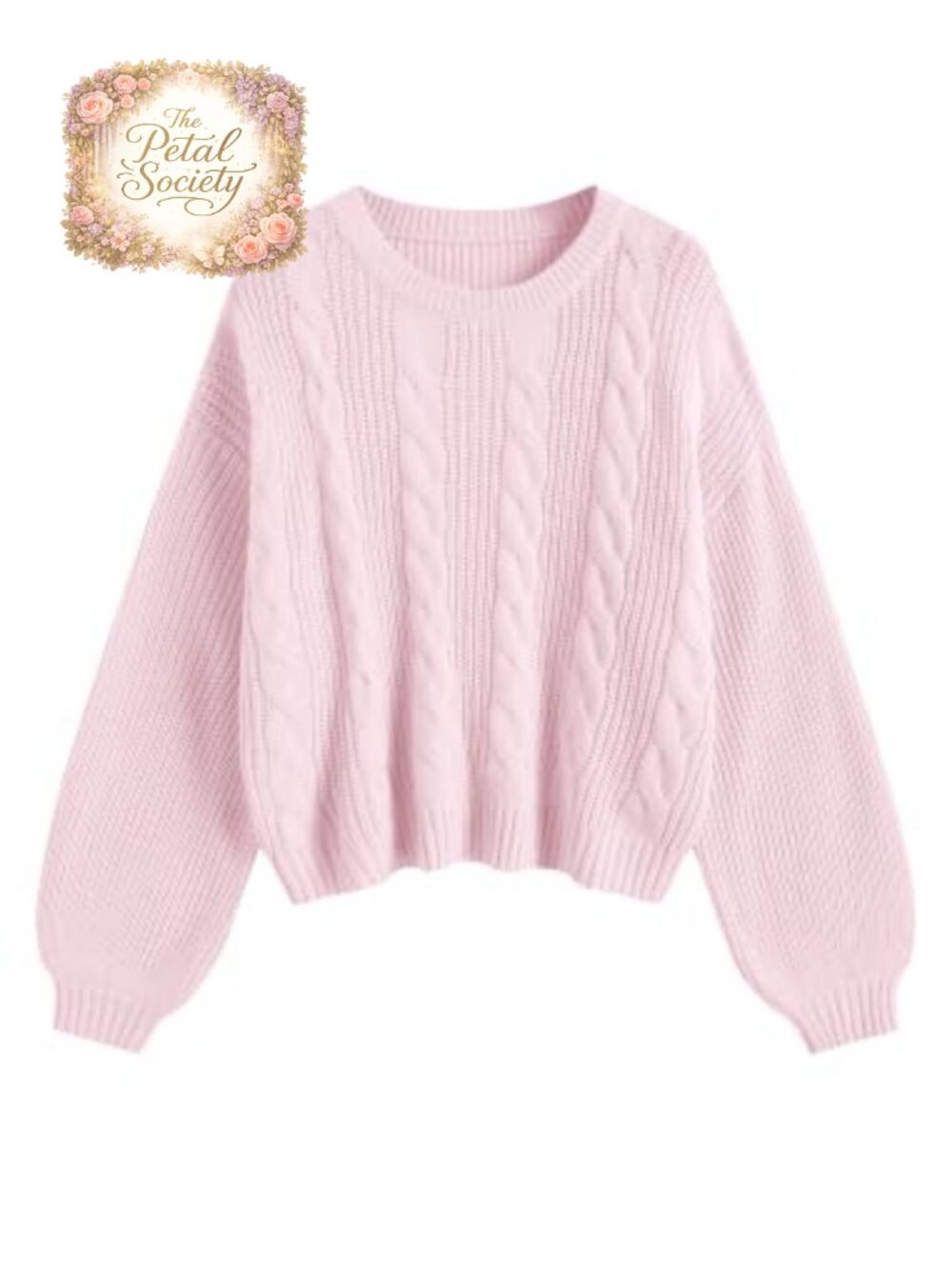 Cable Knit Sweater Oversized Lantern Sleeve Pullover Top Acrylic